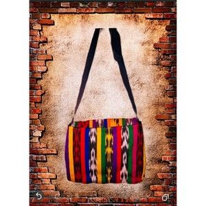 Indo Ikat Fold Over Bag Bright Cotton Folk Weave Traditional Urban Strap Flaw